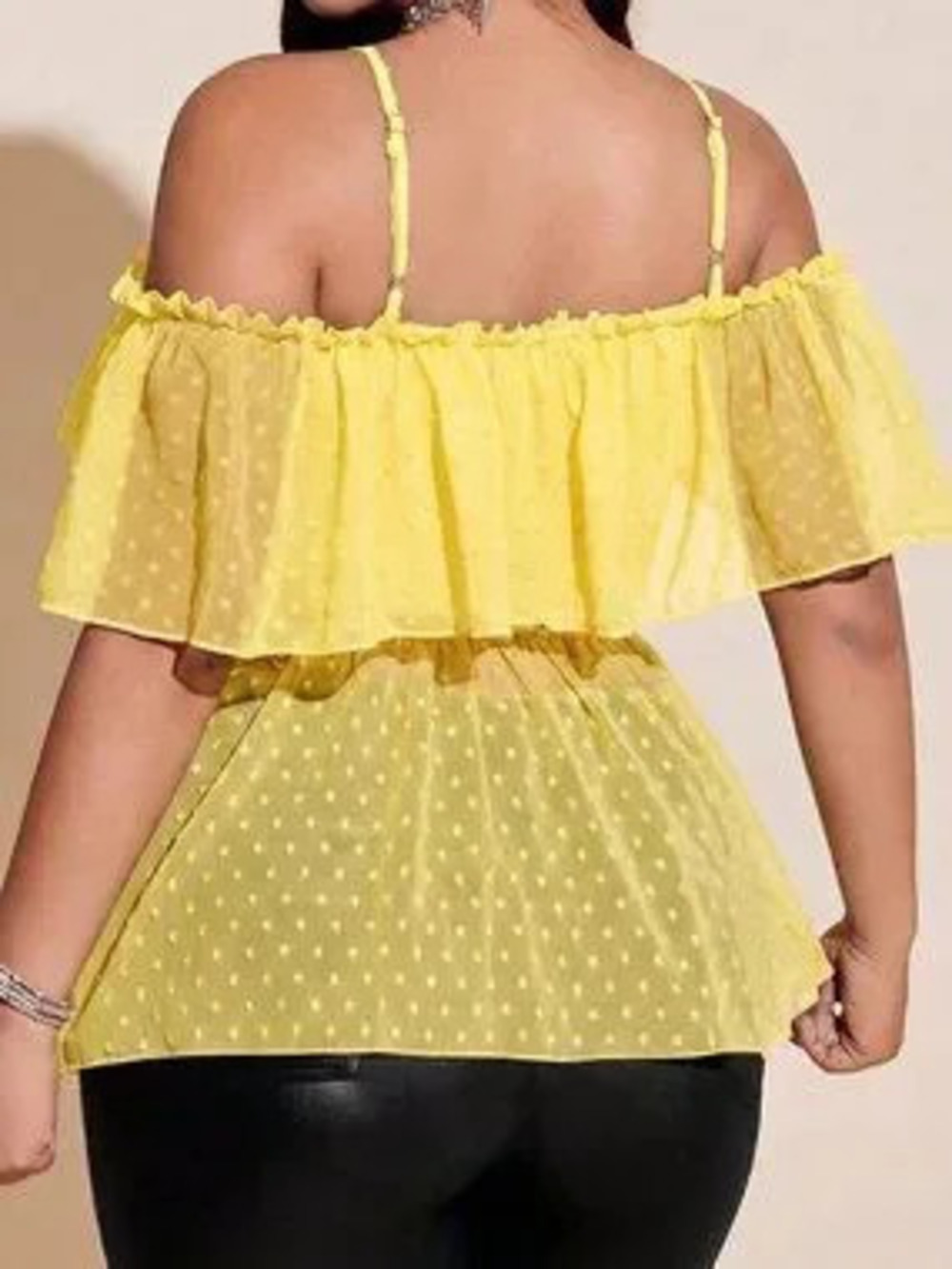 Light Yellow Casual Women's Plus Size Sexy Ruffle Trim Camisole Blouse